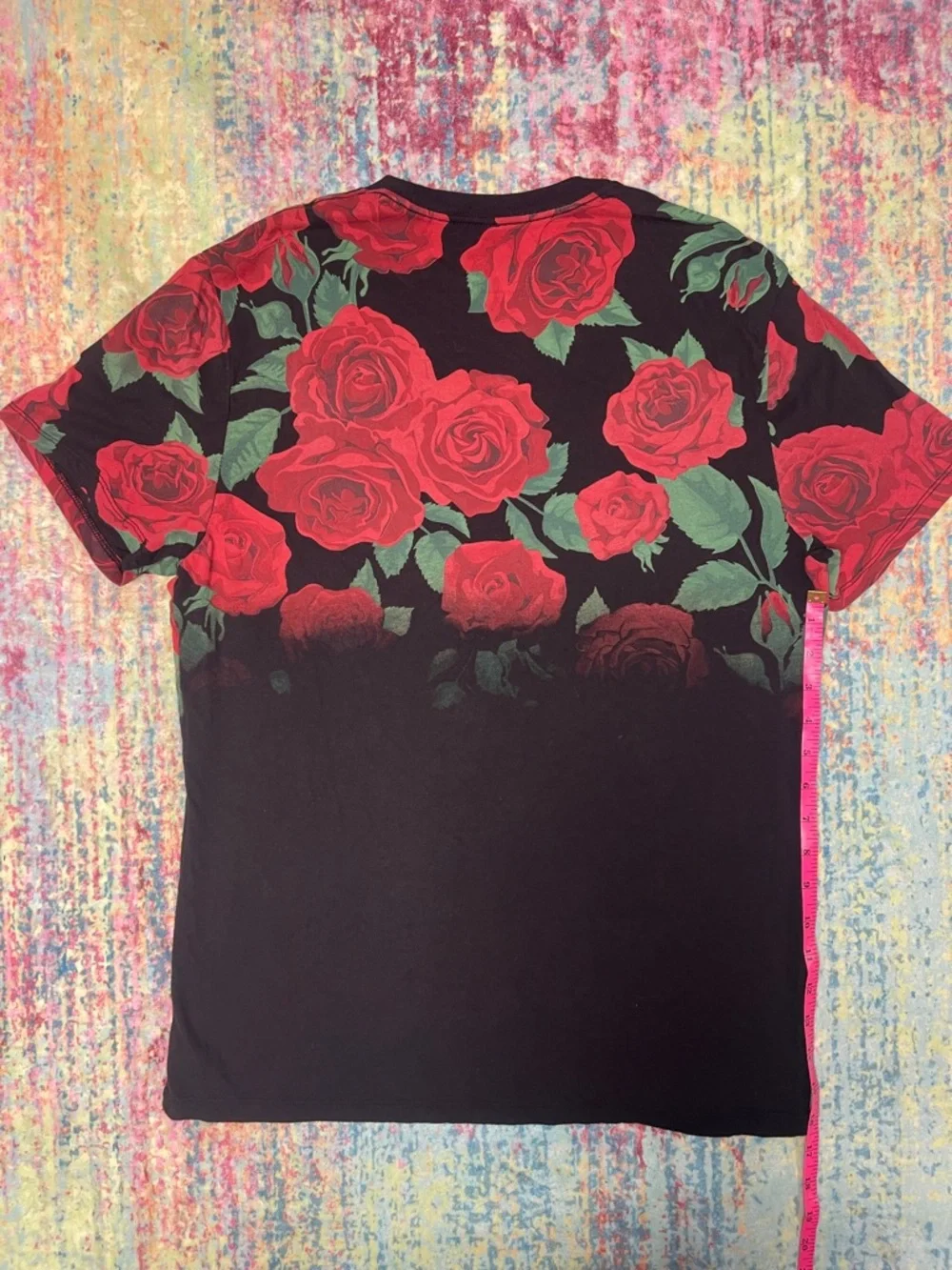 GUESS Black Tee with Red Rose Allover Print - Picture 6 of 8